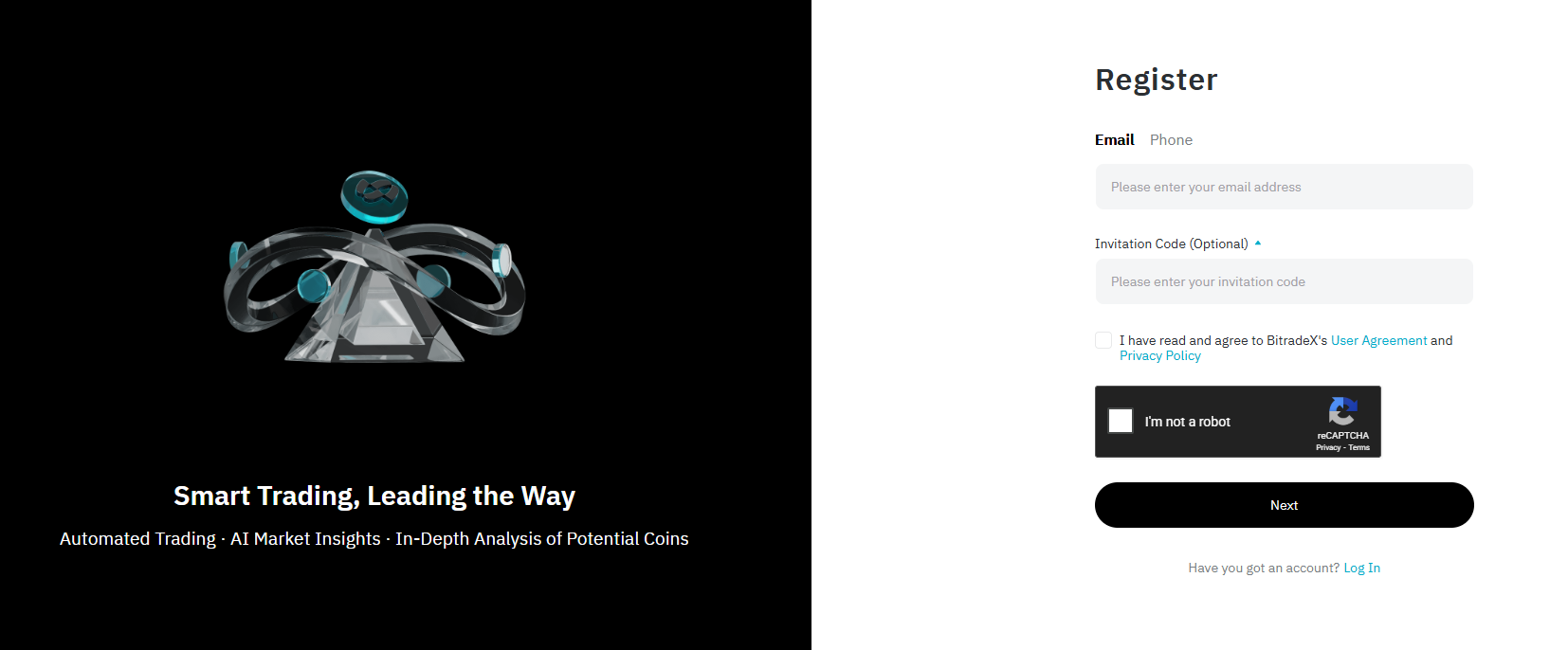 BitradeX platform interface showing secure login and trading charts for BitradeX register process